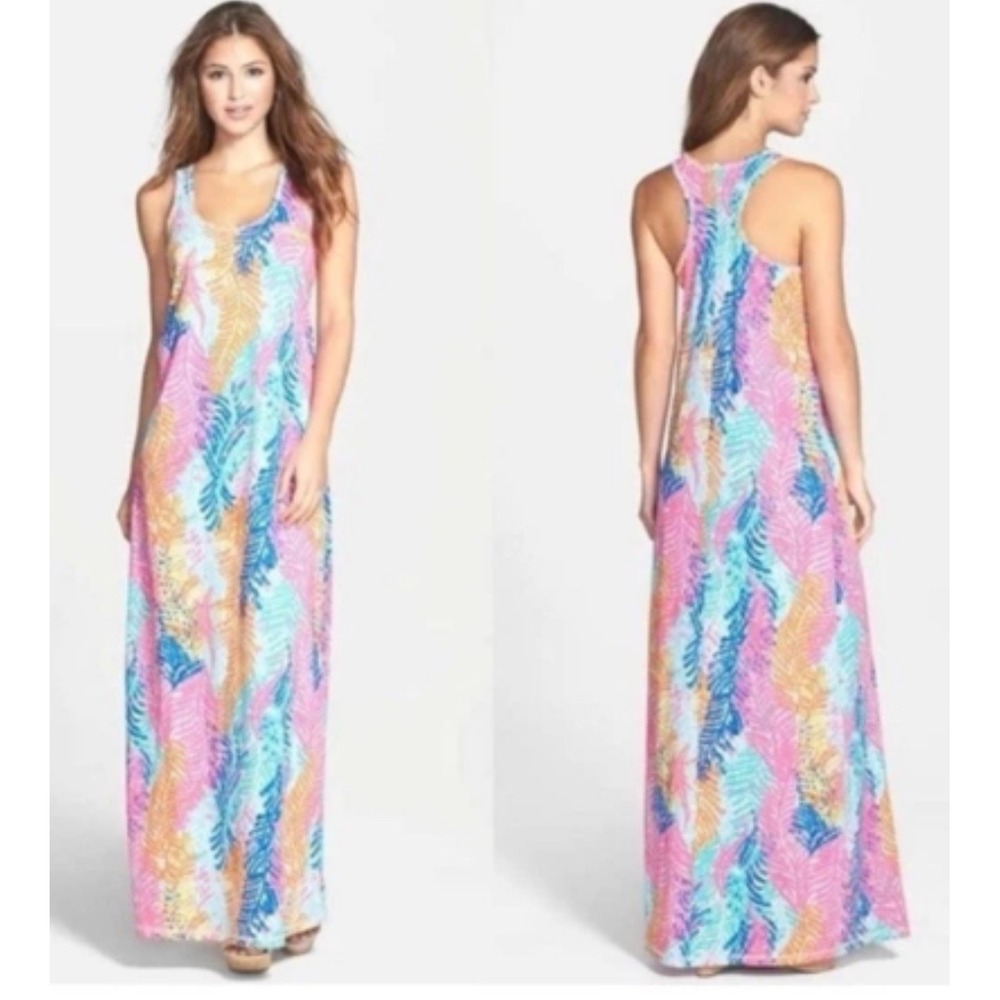 Lilly Pulitzer‎ Betty Maxi Racerback Dress 100% Pima Cotton Electric Feel sz SM